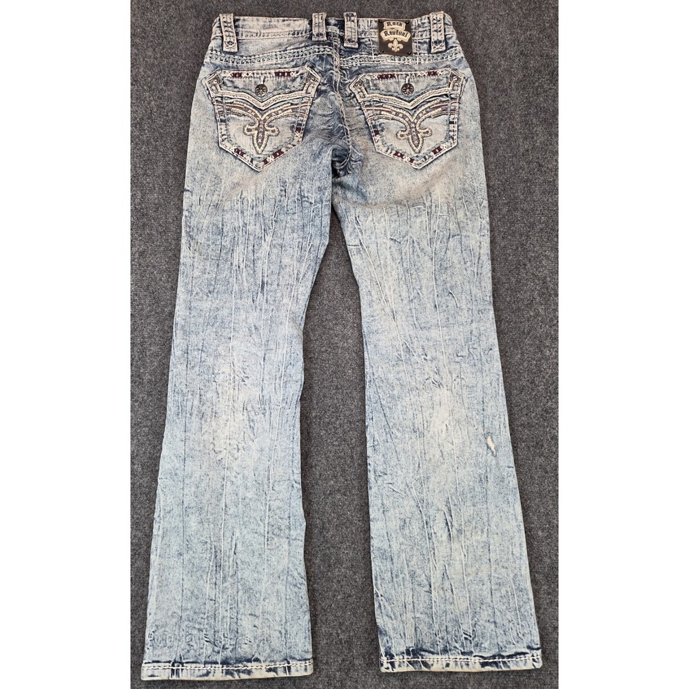 Rock Revival Olen Jeans Mens 34x32 (31tag) Blue Distressed Stretch - Picture 6 of 9